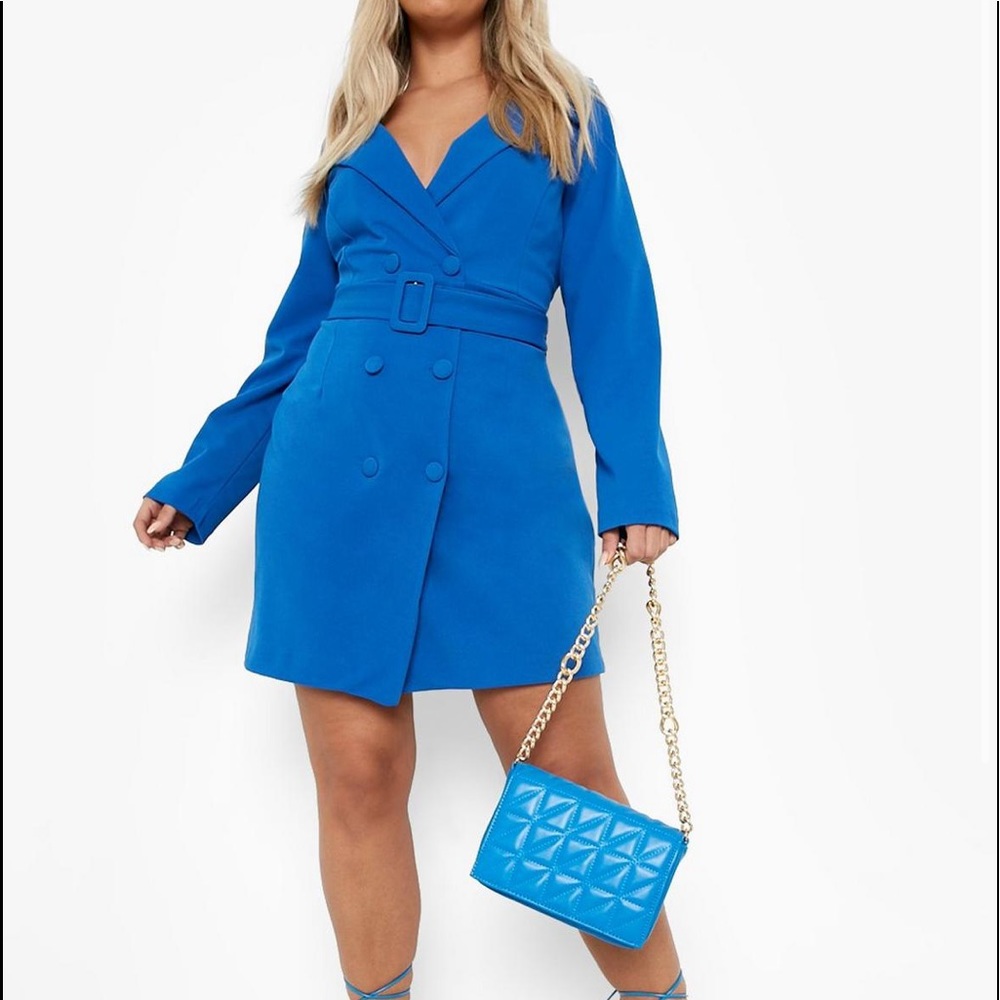 Off Should Cobalt Belted Blazer Dress